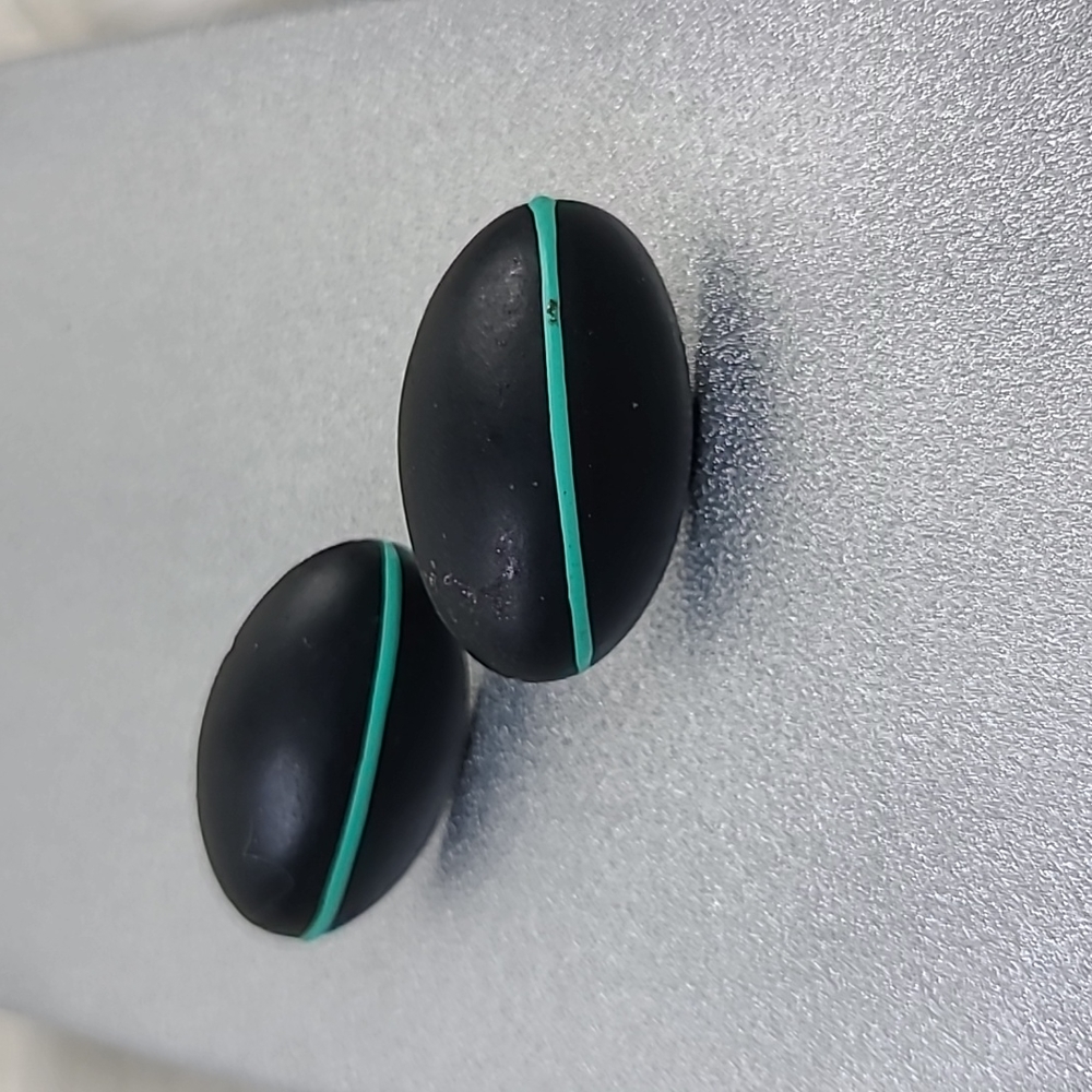 Stud Earrings Oval Shape Matte Black Thin Teal Stripe Simple Jewelry 80's Retro